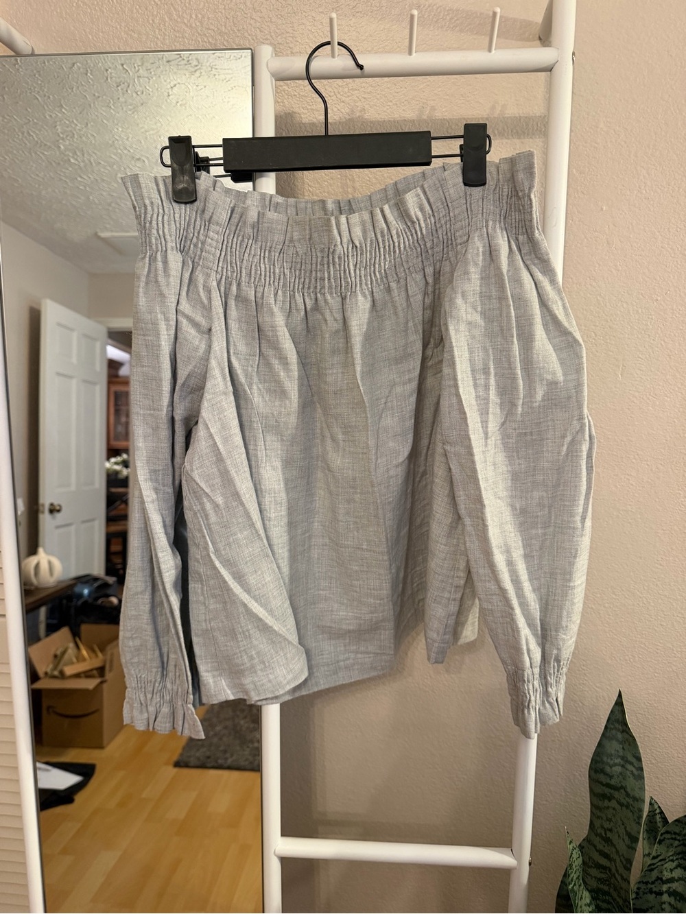 LOFT off the shoulder grey long sleeve top